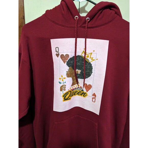 Hanes Ecosmart Woman Red Black Queen Playing Card Hoodie Sweatshirt Size Medium - Picture 3 of 8